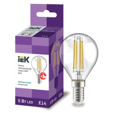 Лампа светодиодная филаментная 5W 220V 600lm 4000К E14 79x45mm шар [LLF-G45-5-230-40-E14-CL] 360° УЕК