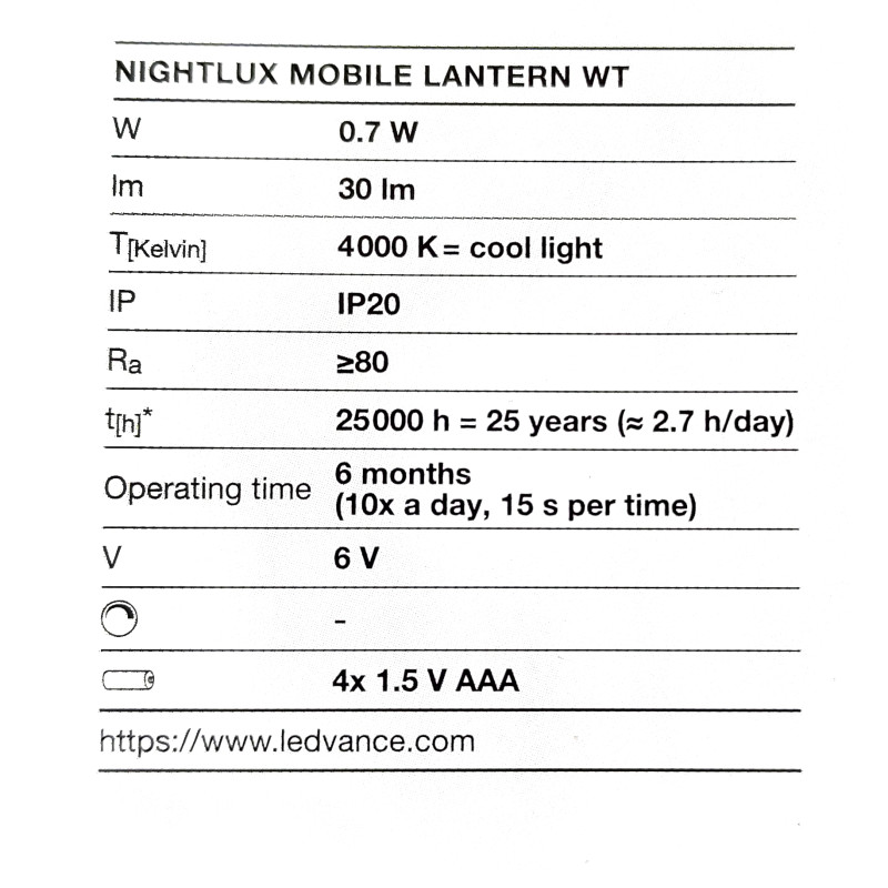 Лампа-фонарь 0.65W 6V 30lm 4000K 73х160x51mm [4099854530876] Osram NIGHTLUX LANTERN на батарейках