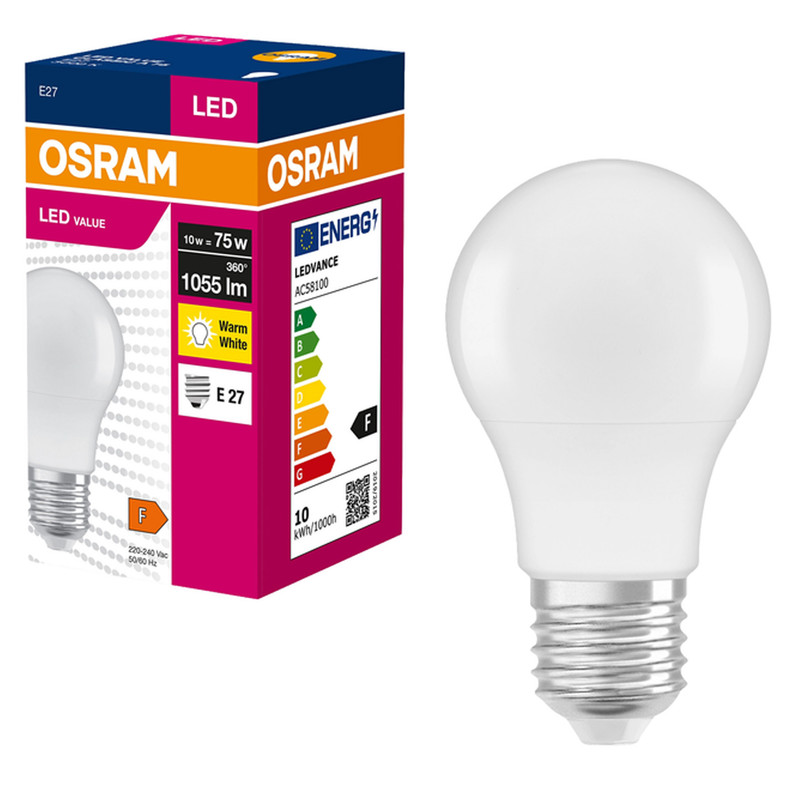 Лампа LED 10W 230V 1055lm 3000K E27 60x118mm груша [4058075630239] Value CL A75 Osram