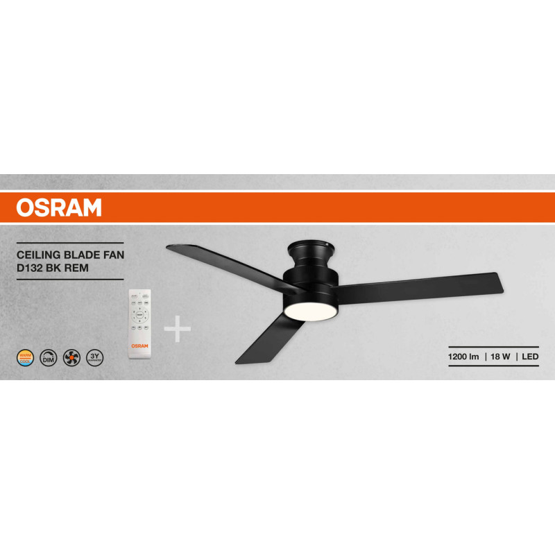 LED светильник потолочный с вентилятором 18W 230V 1200lm 3000-6500K IP20 ø175x280mm DIM пульт управления [4099854536588] Osram Ceiling Blade Fan BK