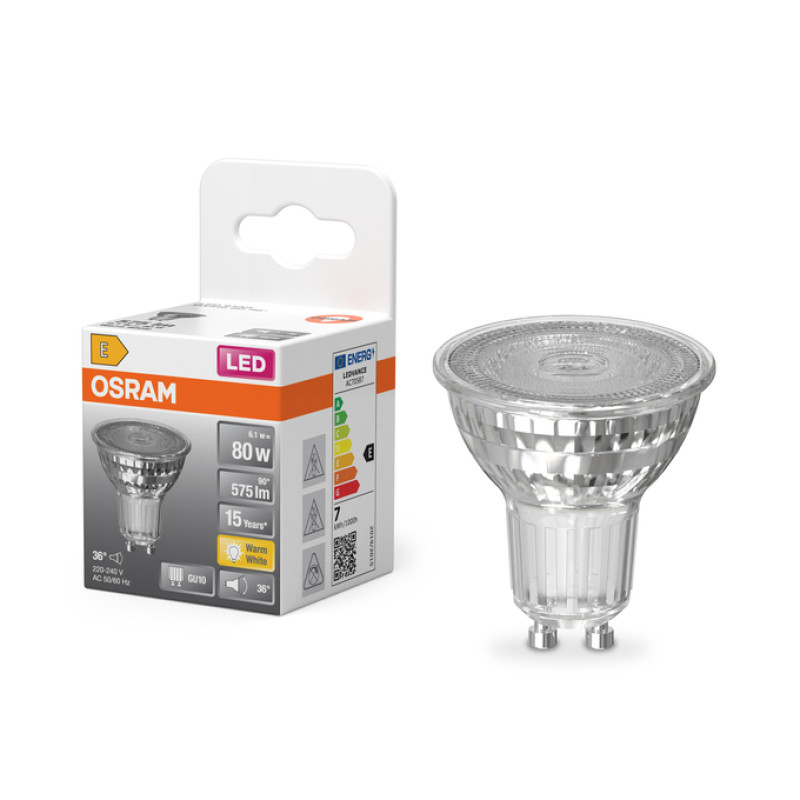 Лампа LED 6,1W 230V 575lm 2700K GU10 50x54mm рефлекторная стеклянная колба [4099854457388] Osram PAR16