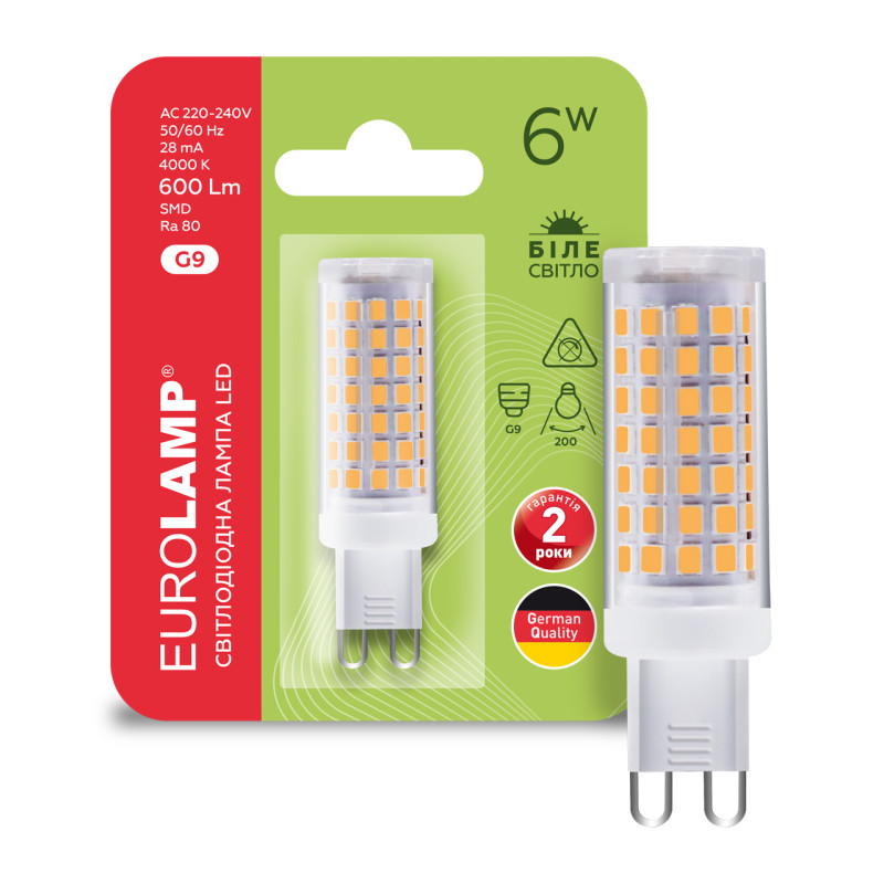 Лампа світлодіодна 6W 220V 600lm 4000K G9 18x64mm капсула [4262380664951] EUROLAMP LED-G9-0640(220)