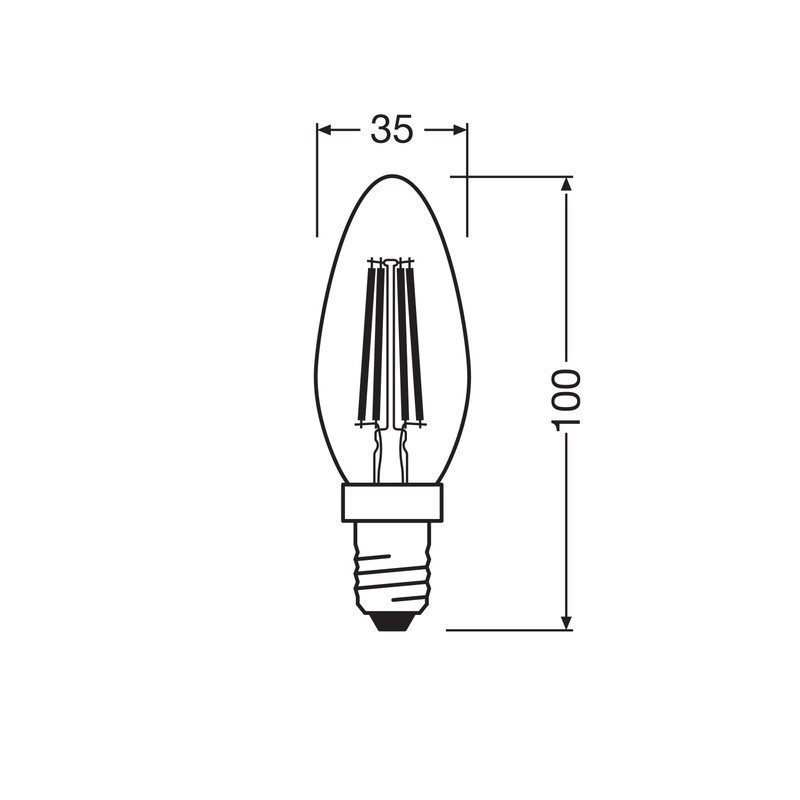 Лампа филаментная 3,4W 230V 470lm 2700K E14 DIM 35x100mm свеча [4099854445712] LED CL B40 FIL OSRAM