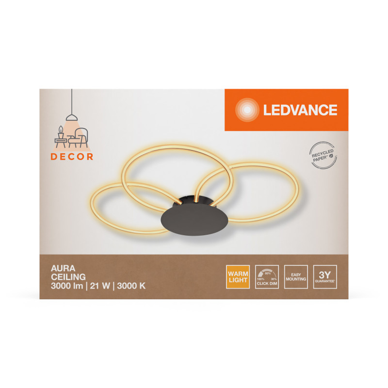 LED Светильник накладной 21W 220V 2200lm 3000K 913x615x75mm DIM [4058075842021] Ledvance DECOR AURA CEILING