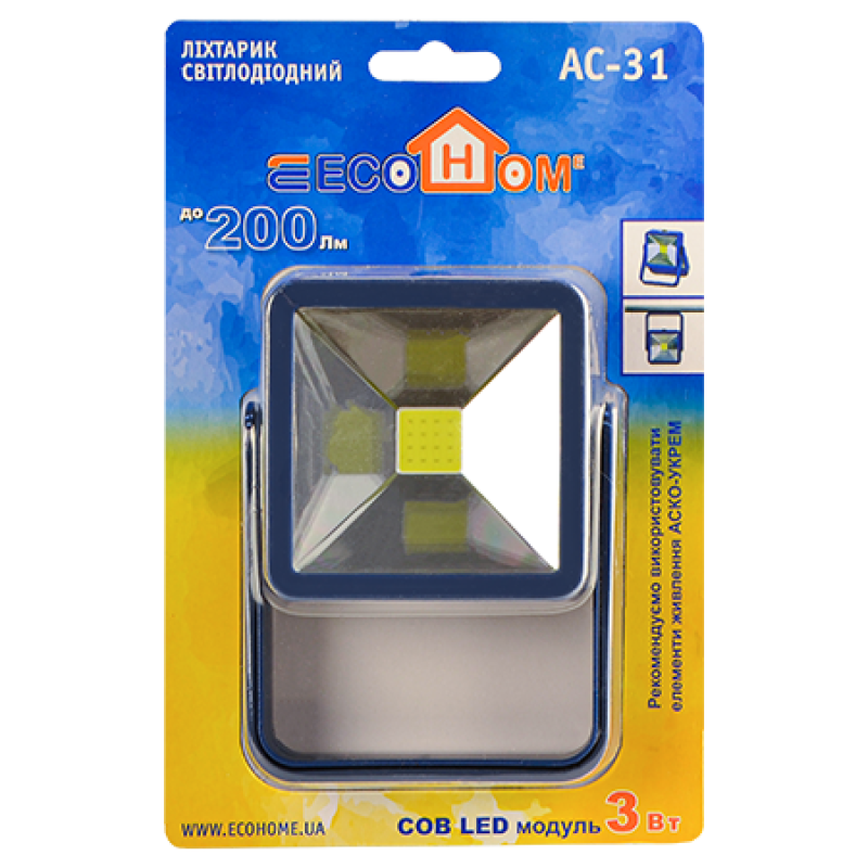 Лампа-фонарь LED 200lm 78x78mm [ECO018001002] ECOНОМЕ AC-31 на батарейках