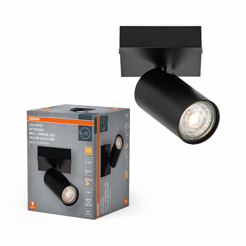 LED Светильник спотовый 3.4W 230V 230lm 2700K GU10 DIM 90х105х82.5mm [4099854474002] LED SPOT OCTAGON Osram