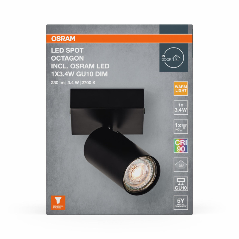 LED Светильник спотовый 3.4W 230V 230lm 2700K GU10 DIM 90х105х82.5mm [4099854474002] LED SPOT OCTAGON Osram