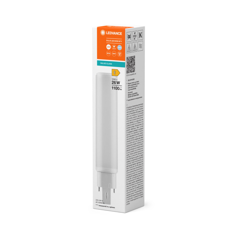 Лампа LED 10W 220V 1100lm 4000K G24q-3 169.8х33mm прямая [4058075822030] LEDVANCE DULUX LED D/E HF