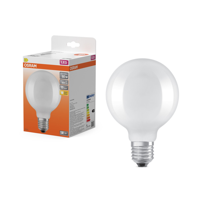 Лампа светодиодная 5,9W 230V 806lm 2700K E27 95x135mm филаментная [4099854466465] Osram Star Globe