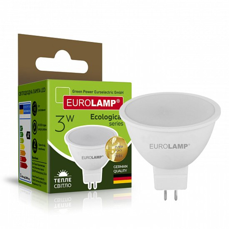 Лампа светодиодная 3W 220V 260lm 3000K GU5.3 50х54mm рефлекторная [4260484996442] LED-SMD-03533(P) EUROLAMP