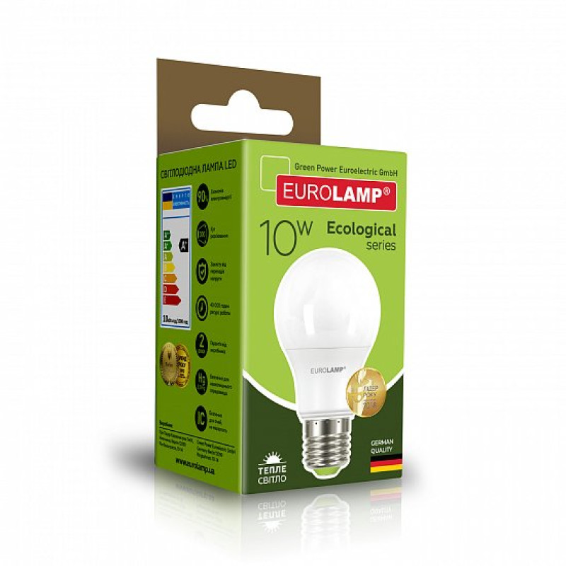 Лампа светодиодная 10W 220V 800lm 3000K Е27 60х112mm груша [4260484998668] LED-A60-10273(P) EUROLAMP
