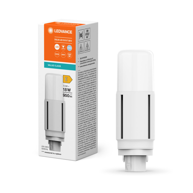 Лампа LED 7.5W 220V 950lm 4000K G24d 117х38mm прямая [4058075821873] LEDVANCE DULUX LED D VT EM & AC MAINS V