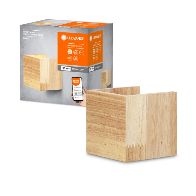 SMART светильник настенный 7W 220V 400lm 3000-6500K WIFI 110x110x110mm [4058075574250] Ledvance Orbis Wood dim