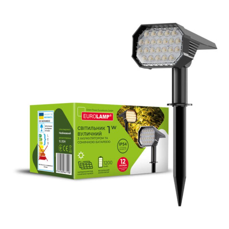 LED Светильник уличный 1W 5V 6500K IP54 1200mAh солнечная батарея [4262380667198] LED-1W/6500K(S3) EUROLAMP