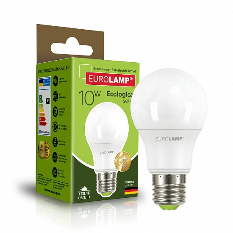 Лампа светодиодная 10W 220V 800lm 3000K Е27 60х112mm груша [4260484998668] LED-A60-10273(P) EUROLAMP