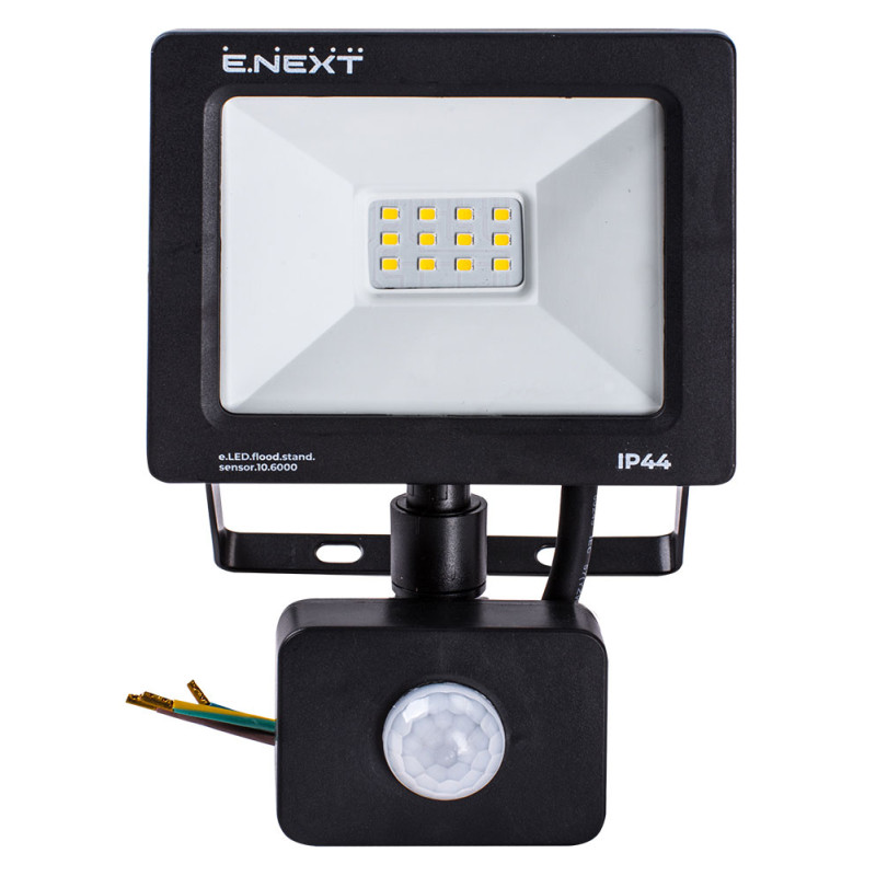 Прожектор LED 10W 220V 800lm 6000K IP44 118x48x155mm з датчиком руху [l0790010] E.NEXT e.LED.flood.stand.sensor.10.6000
