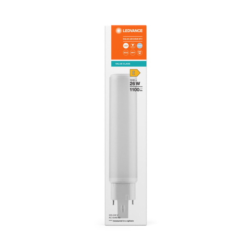 Лампа LED 10W 220V 1100lm 4000K G24q-3 169.8х33mm прямая [4058075822030] LEDVANCE DULUX LED D/E HF