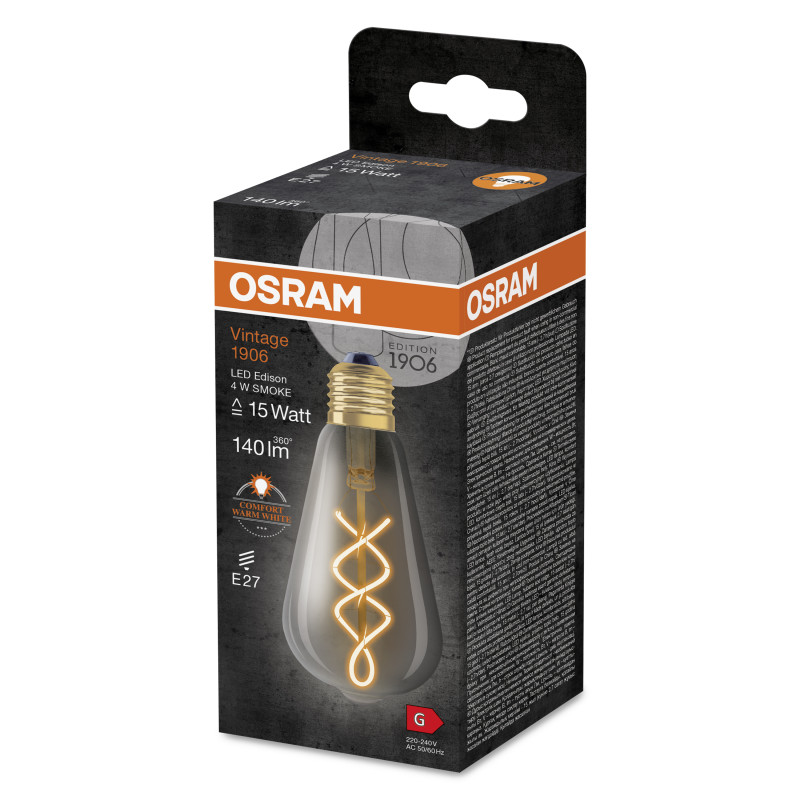 Лампа світлодіодна 4W 220V 140lm 1800K E27 64x143mm філаментна [4099854091315] OSRAM Vintage 1906 LED EDISON