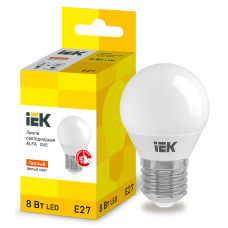 Лампа светодиодная 8W 220V 720lm 3000К E27 82x45mm шар [LLA-G45-8-230-30-E27] alfa G45 УЕК