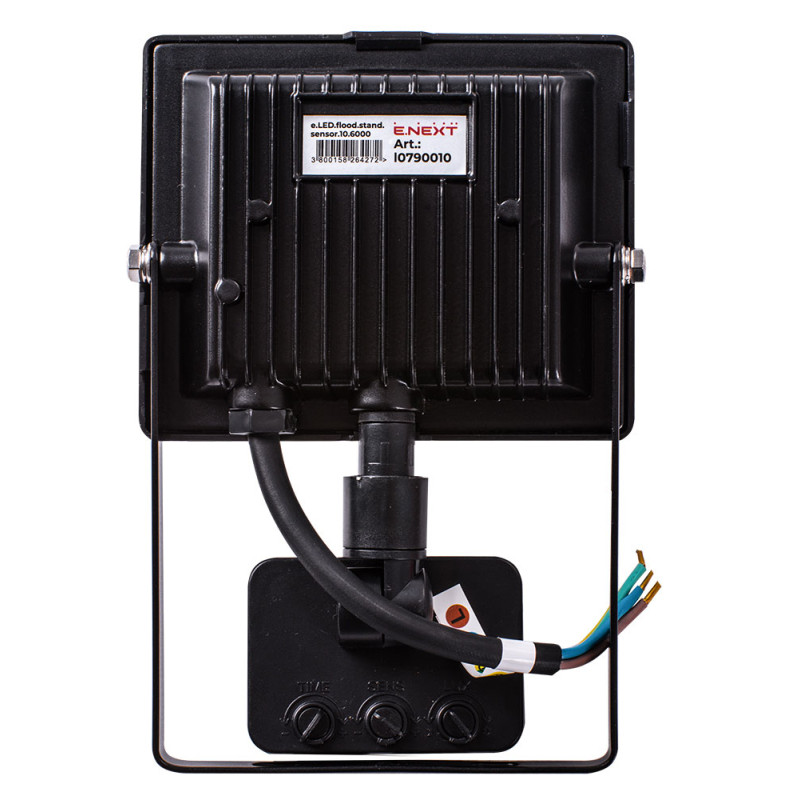 Прожектор LED 10W 220V 800lm 6000K IP44 118x48x155mm з датчиком руху [l0790010] E.NEXT e.LED.flood.stand.sensor.10.6000