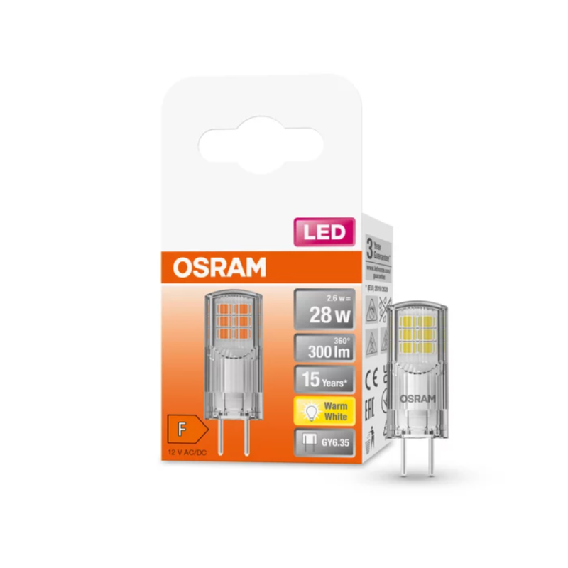 Лампа светодиодная 2.6W 12V 300lm 2700K GY6.35 DIM 14х40mm капсула [4058075432123] OSRAM LED PIN 12 V
