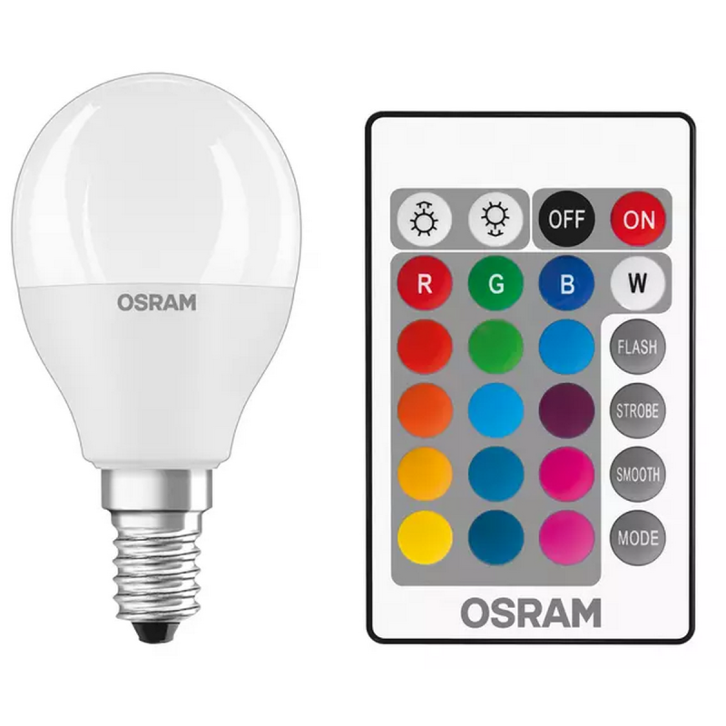 RGBW Лампа с пультом LED 4.9W 220V 470lm 2700K E14 DIM 91x47mm шар [4058075430877] OSRAM LED Retrofit lamps