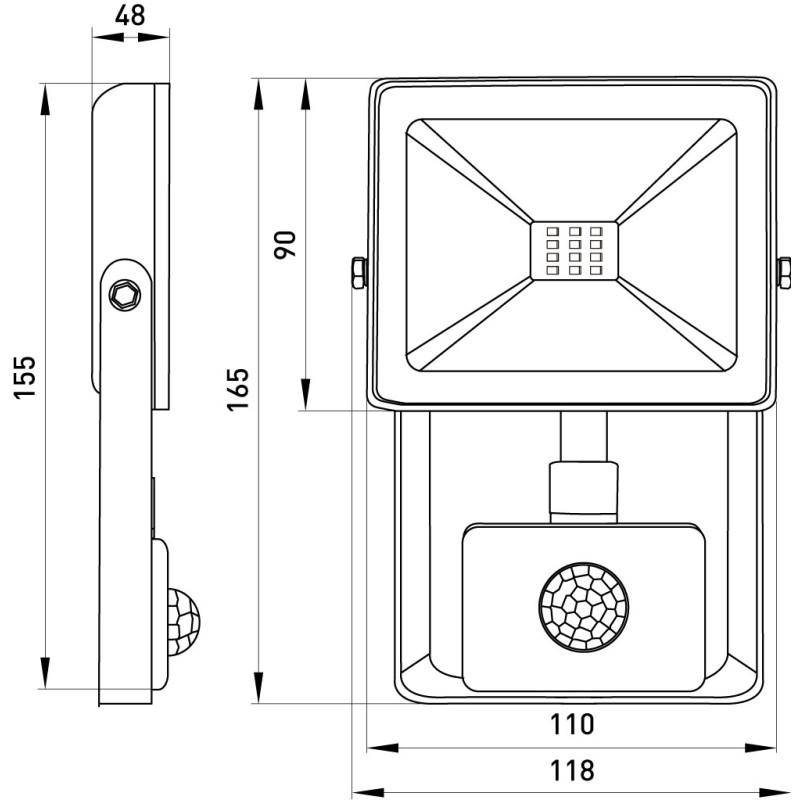 Прожектор LED 10W 220V 800lm 6000K IP44 118x48x155mm з датчиком руху [l0790010] E.NEXT e.LED.flood.stand.sensor.10.6000