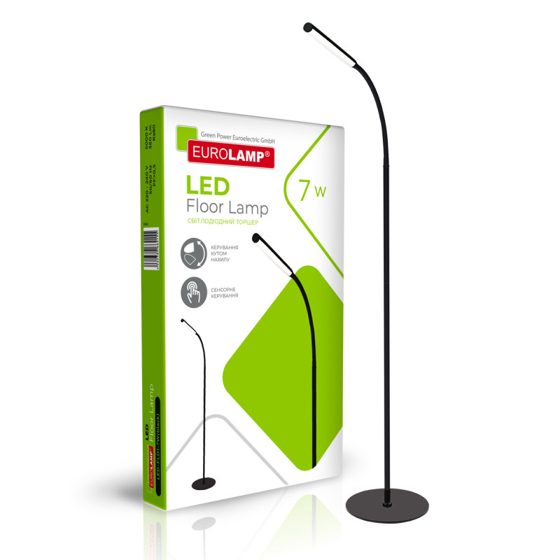 LED Світильник торшер 7W 220V 360lm 5000K 23,3x1656mm DIM чорний [4262380662155] EUROLAMP LED-FLD1-7W(black)