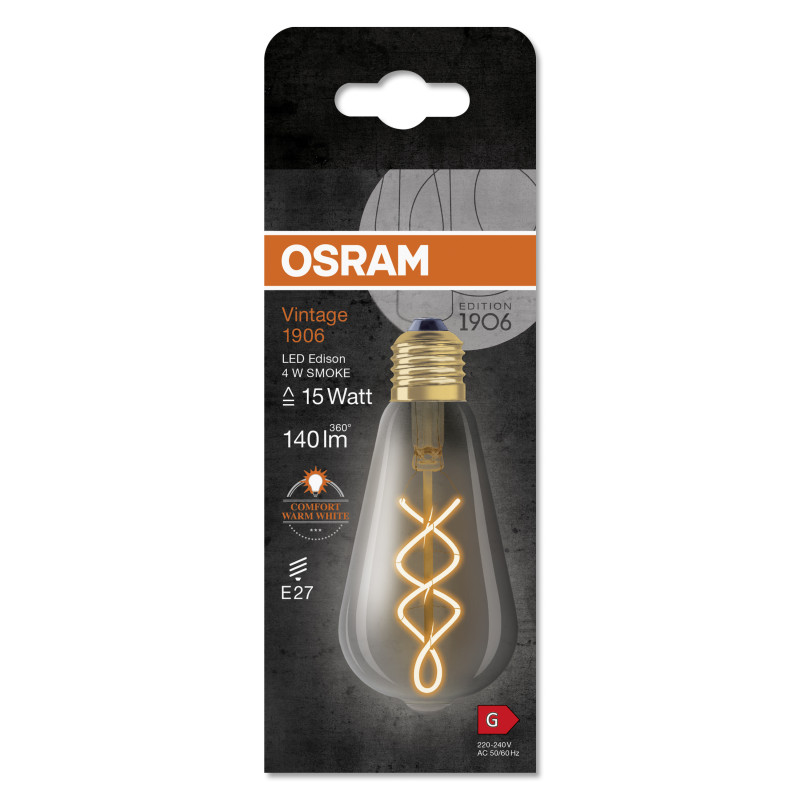 Лампа світлодіодна 4W 220V 140lm 1800K E27 64x143mm філаментна [4099854091315] OSRAM Vintage 1906 LED EDISON