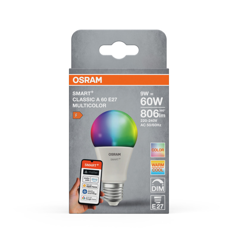 SMART WiFi RGBW Лампа LED 9W 230V 806lm 2700-6500K E27 DIM 60x112mm [4099854461286] A60 OSRAM