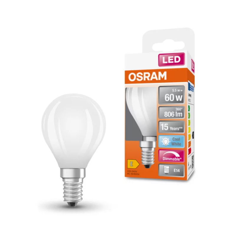Лампа светодиодная 5.5W 220V 806lm 4000К E14 DIM 77x45mm шар [4058075434684] SST CLAS P OSRAM