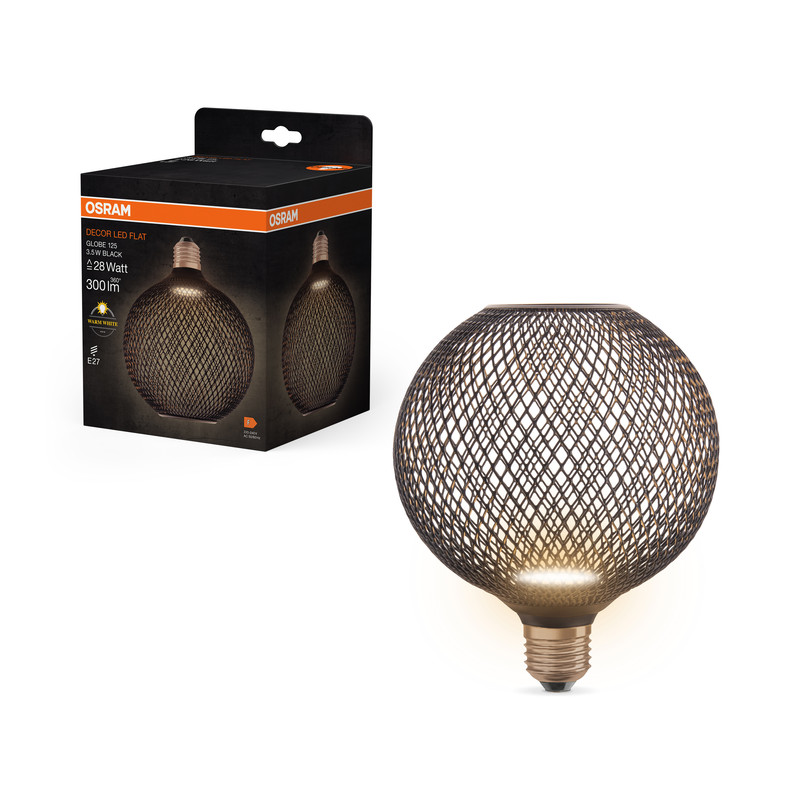 Лампа светодиодная 3.5W 220V 300lm 2700K E27 125x150mm плоская [4058075840126] OSRAM LED FLAT G125 BLACK