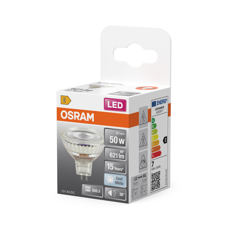 Лампа светодиодная 6,1W 12V 621lm 4000K GU5.3 50x44mm рефлекторная [4099854458446] Osram MR16