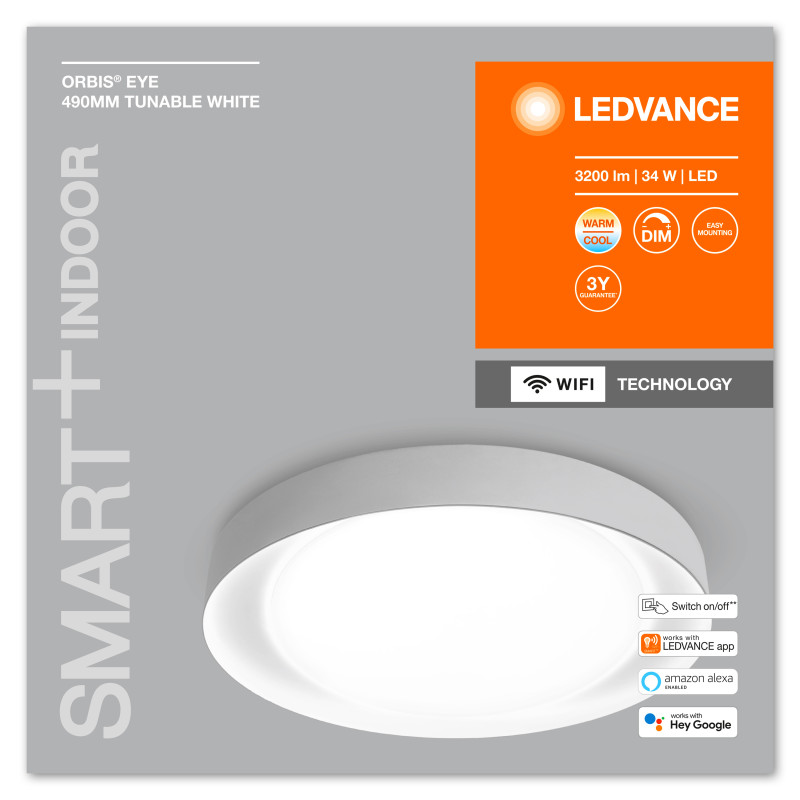 SMART потолочный светильник 34W 220V 3200lm 3000-6500K TW WIFI 490х75.50х490mm [4058075486546] Ledvance Eye DIM