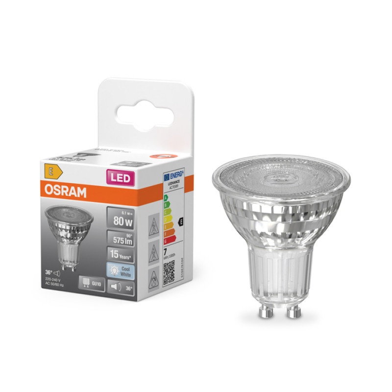 Лампа LED 6,1W 230V 575lm 4000K GU10 50x54mm рефлекторная стеклянная колба [4099854457401] Osram PAR16