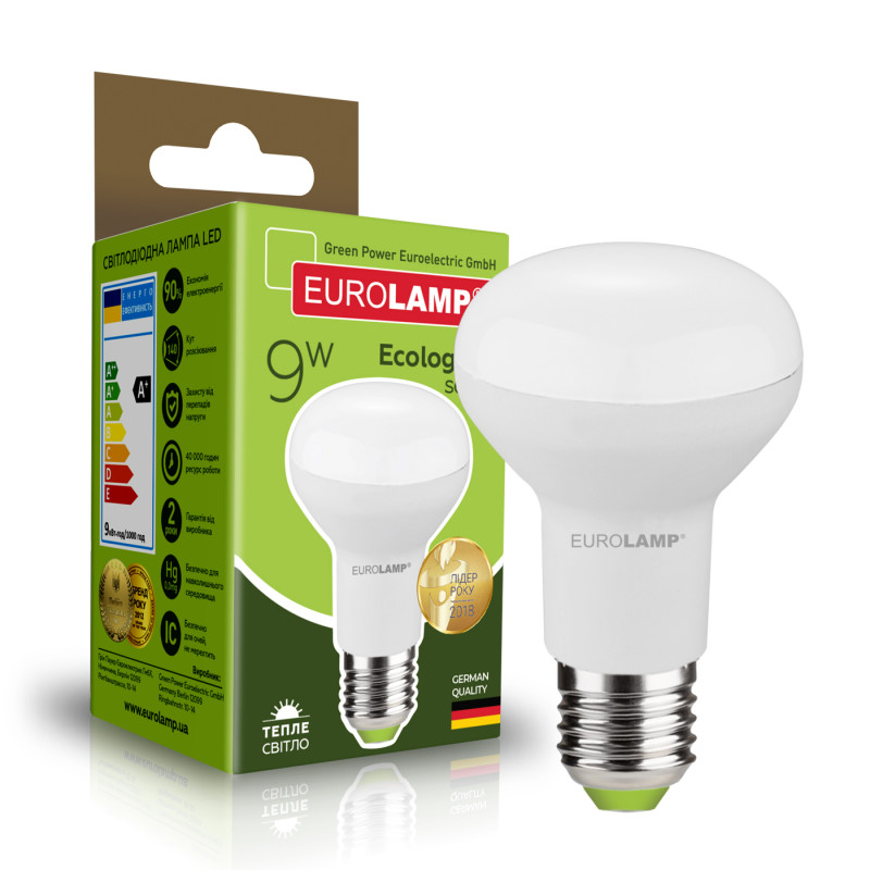 Лампа светодиодная 9W 220V 720lm 3000K Е27 63х100mm гриб [4260484998590] LED-R63-09272(P) EUROLAMP