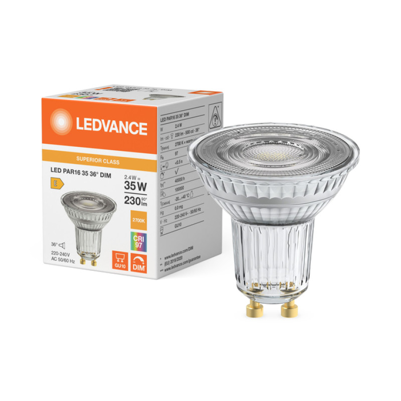 Лампа LED 2,4W 230V 230lm 2700K GU10 50x52mm DIM рефлекторна [4099854456633] PAR16 Ledvance