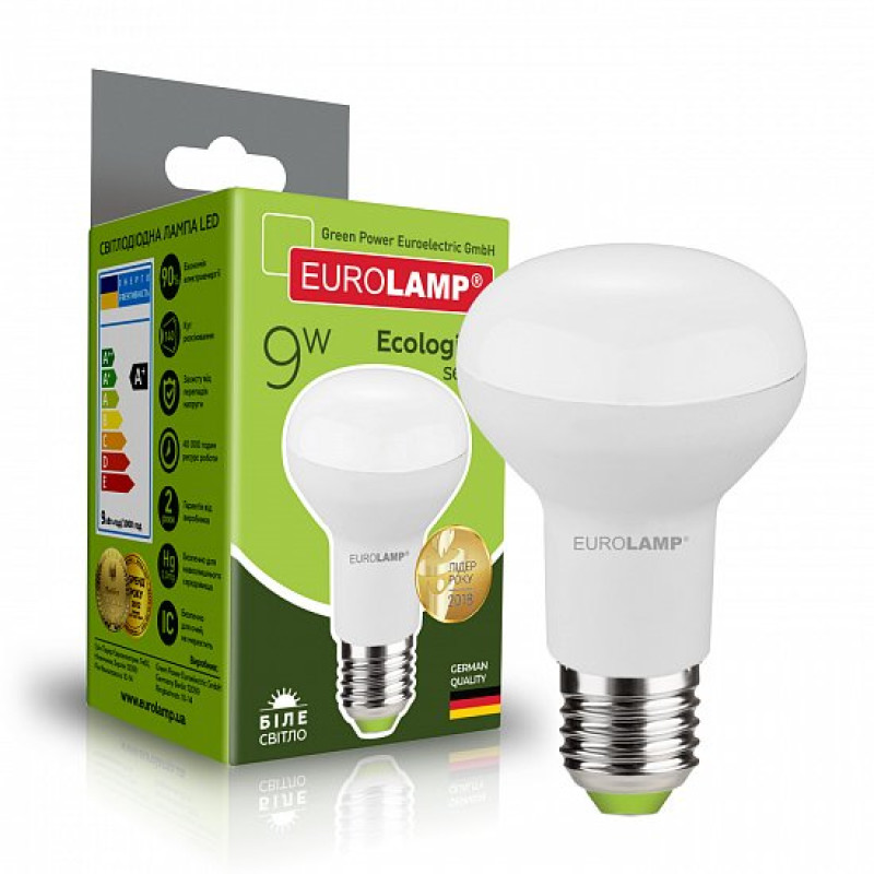 Лампа светодиодная 9W 220V 720lm 4000K Е27 63х100mm гриб [4260484996619] LED-R63-09274(P) EUROLAMP