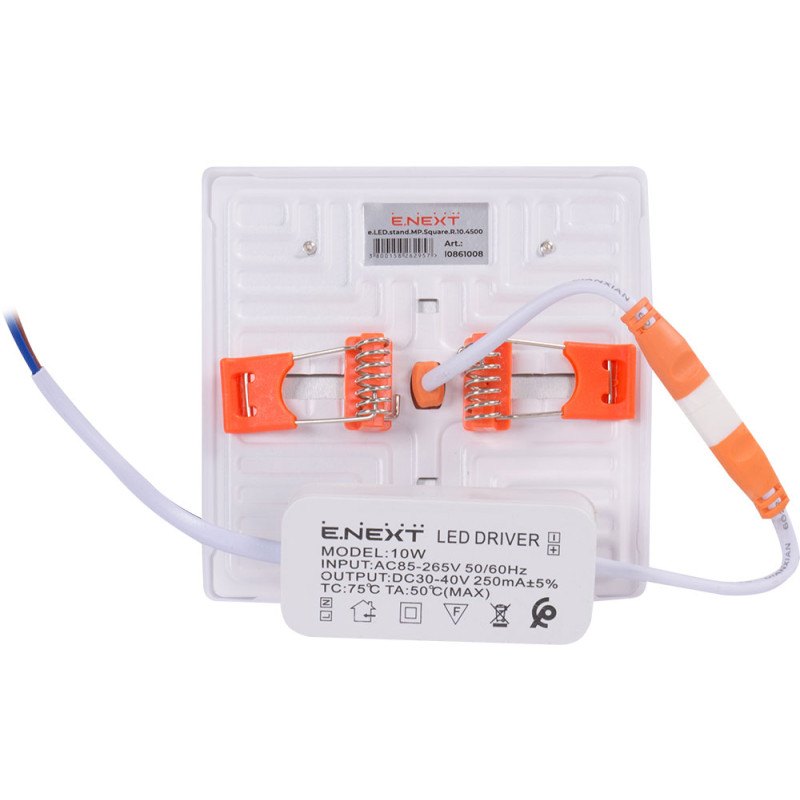 Вбудований LED світильник 10W 220V 900lm 4500K 100x100x20mm IP40 білий [l0861008] E.NEXT e.LED.stand.MP.Square.R.10.4500