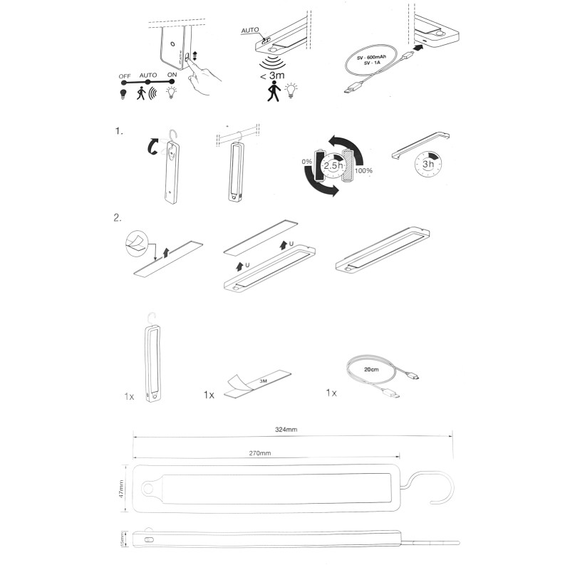 Светильник 2.35W 5V 120lm 4000K 1200mAh 270х47х15mm [4099854532030] OSRAM LINEARLED MOBILE HANGER