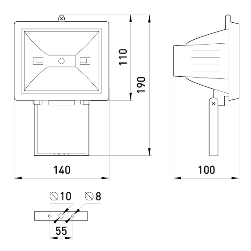 Прожектор галогенний 150W 220V R7s IP54 140x100x110mm чорний [l003002] E.NEXT e.halogen.150.black