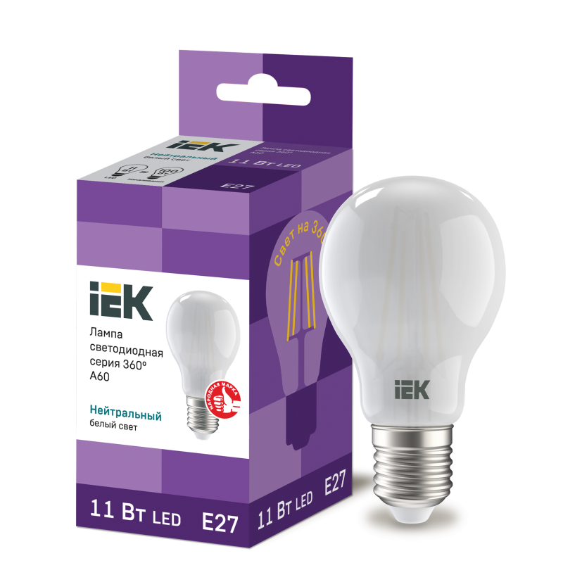 Лампа светодиодная 11W 220V 1265lm 4000K E27 60х104mm груша [LLF-A60-11-230-40-E27-FR] серия 360 УЕК