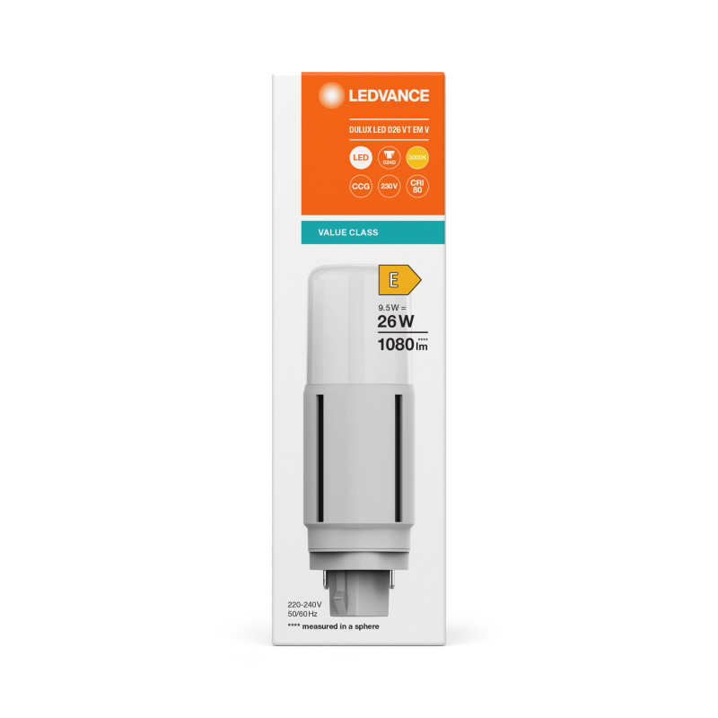 Лампа LED 9.5W 220V 1080lm 3000K G24d 125.5х38mm прямая [4058075821897] LEDVANCE DULUX LED D VT EM & AC MAINS V