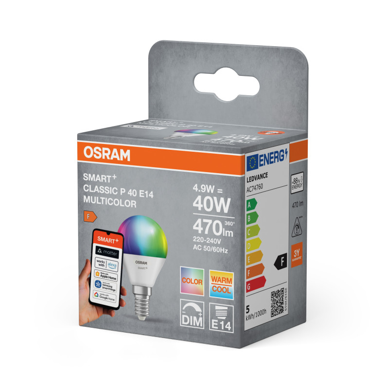 SMART WiFi RGBW Лампа LED 4,9W 230V 470lm 2700-6500K E14 DIM 47x92mm [4099854461385] P40 OSRAM