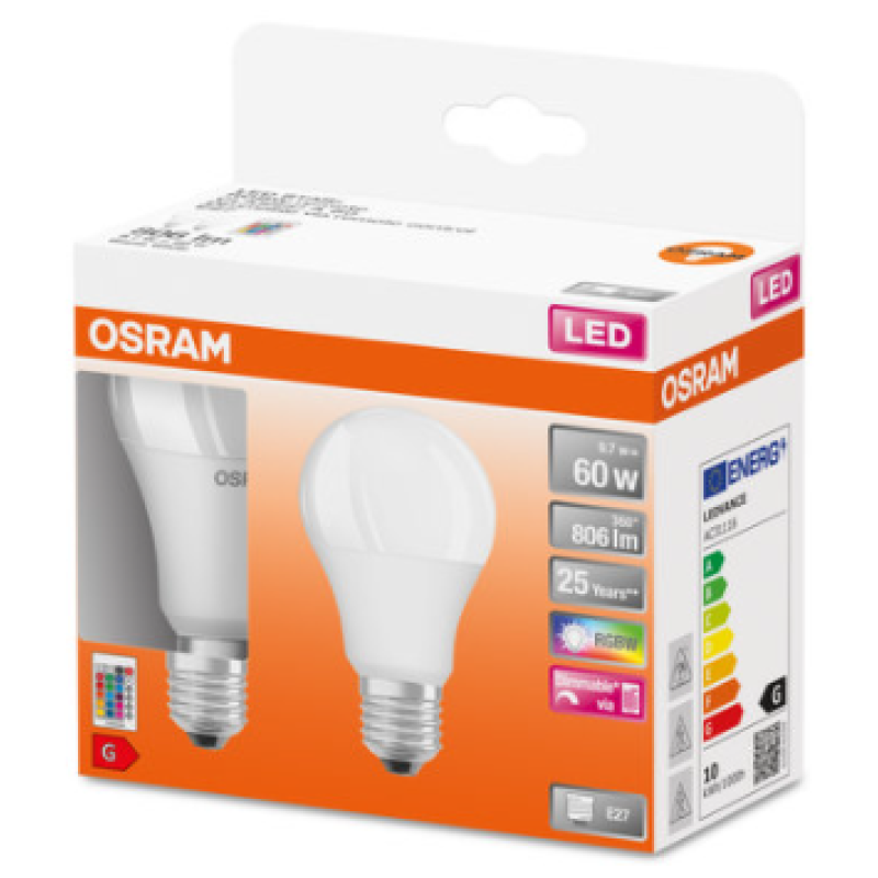 RGBW Лампа с пультом LED 9W 220V 806lm 2700K E27 DIM 108x60mm [4058075430891] OSRAM Retrofit lamps with control