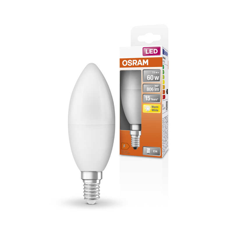 Лампа LED 7.5W 220V 806lm 2700K E14 39x115mm свечка [4058075428546] LED STAR CLASSIC B OSRAM