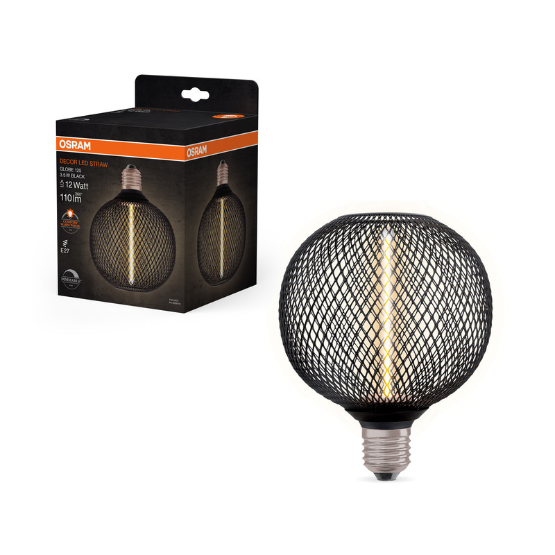 Лампа светодиодная винтажная 3.5W 220V 110lm 1800K E27 DIM 125x150mm филаментная [4058075840249] OSRAM LED DECO G125 BLACK