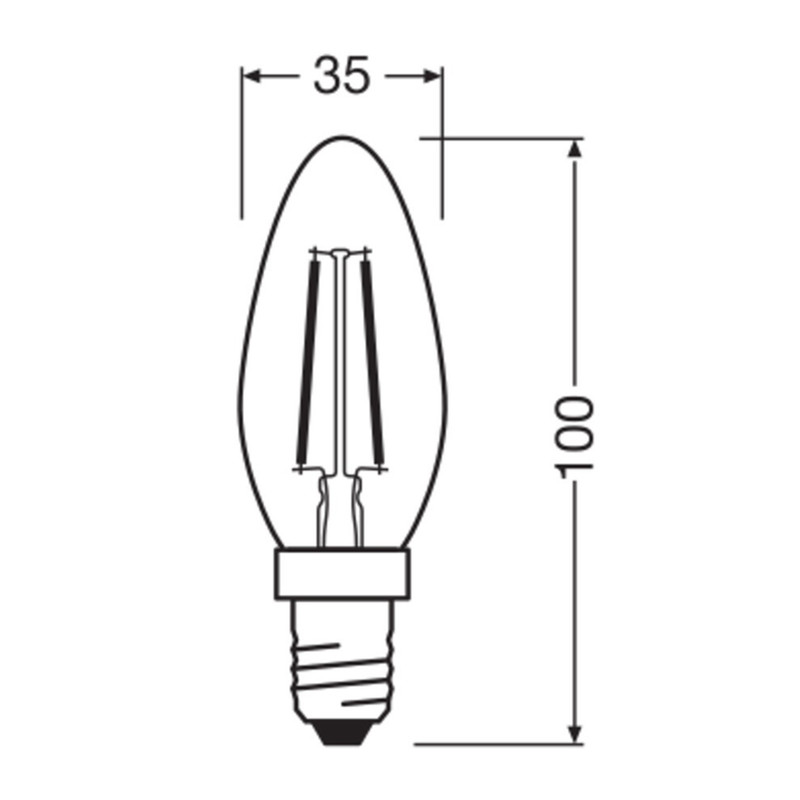 Лампа филаментная 7,5W 230V 1055lm 2700K E14 35x100mm свеча [4099854568206] VALUE CL B75 FIL OSRAM