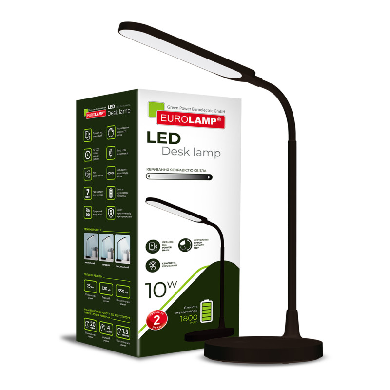 Настольная лампа 10W 350lm 4000K 1800mAh DIM черный [4262380666290] EUROLAMP LED-TLB-10W(black)