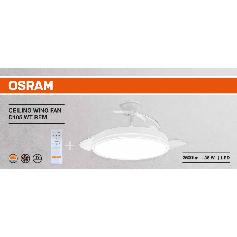 LED светильник потолочный с вентилятором 36W 230V 2500lm 3000-6500K IP20 ø480x360mm DIM пульт управления [4099854536564] Osram Ceiling Wing Fan WT